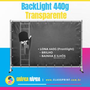 Banner BackLight Transparente 440g Bainha e Ilhós  4x0  Com Tubo e Corda Valor mínimo cobrado de  1 m².
