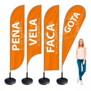 Wind Banner Base + Haste + Tecido 2 Faces Tecido Microfibra 0,70x2,20m 4x4 Acompanha a Estrutura Tecido Microfibra base + haste
